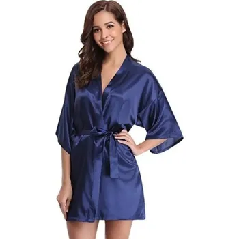 Dámský župan Dámský župan z imitace hedvábí Lehký elegantní župan se zavazováním v pase na tkaničku Jemný polyester pro pohodlné domácí nošení a relaxaci tmavě modrá S