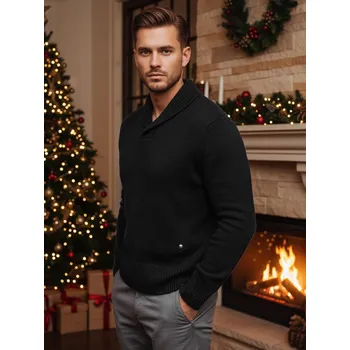 Pánský svetr Černý pánský rolák bez potisku Dstreet WX1874z Barva: Černá, Velikost: XL