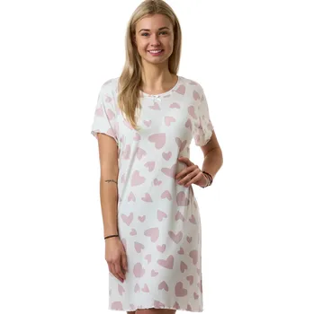 Dámská noční košile Bílá i růžová luxusní jemná noční košilka s krátkými rukávy pro plnoštíhlé ženy, vzor srdce 1D1444 bílá xl