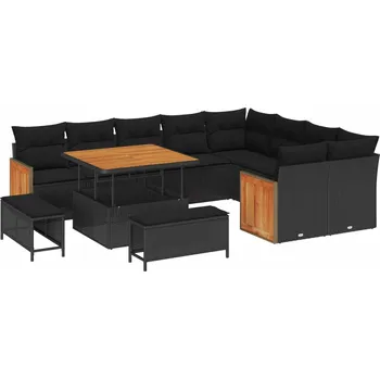 Zahradní sestava vidaXL Sada zahradních pohovek s polštářem 12 pcs Černá [3363334]