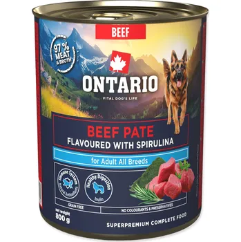 Krmivo pro psa Konzerva Ontario Adult hovězí pate s příchutí spirulíny 800g
