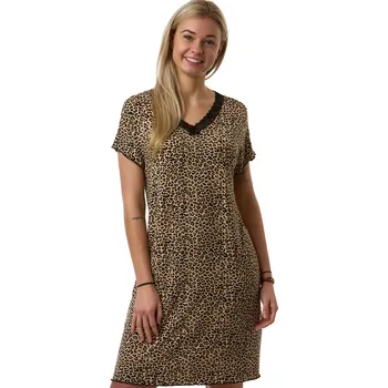 Dámská noční košile Luxusní jemná noční košilka s krátkými rukávy pro plnoštíhlé ženy vzor jaguár 1D1426 hnědá l