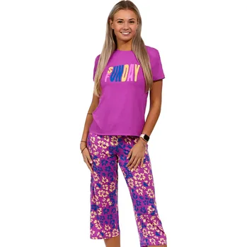 Dámské pyžamo Fialové květinové jemné luxusní dámské pyžamo Capri - SUN day FUN day 1D1203 fialová xl