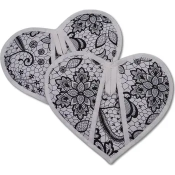 Chňapka Šatoli.cz Kuchyňská chňapka srdíčko Černá krajka na bílé 2 ks