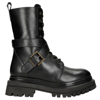 Dámské polobotky Černé Masivní Dámské Motorkářské Boty Z Lícové Kůže Wojas 6414451 38