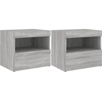 Noční stolek Noční stolky s LED osvětlením, šedý dub sonoma, 50 x 40 x 45 cm