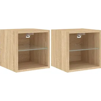 Televizní stolek Nástěnná RTV skříňka dub sonoma s RGB LED osvětlením 30 x 28,5 x 30 cm