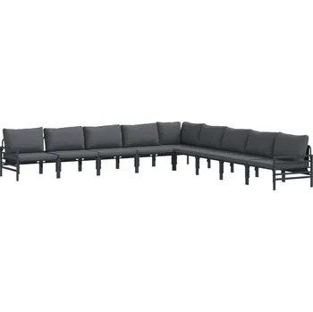 Zahradní sestava vidaXL Sada zahradních pohovek s polštářem 9 pcs Černá Ocel [3378996]