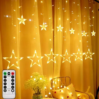 Vánoce SVĚTELNÝ ZÁVĚS LED HVĚZDY GIRLANDA VÁNOČNÍ SVĚTÝLKA NA STROMEČEK NA OKNO