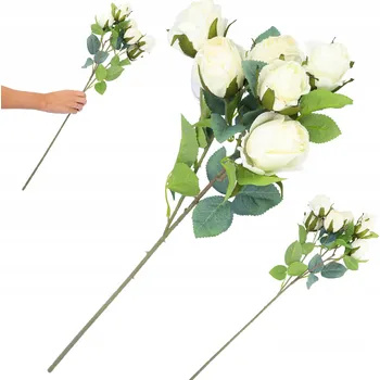 umělá květina Umělé květy róże białe suszone do wazonu, kompozice větvička jako živé