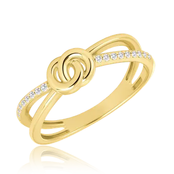 Módní doplněk MINET Zlatý prsten s motivem kroužku a bílým zirkonem Au 585/1000 Velikost prstenu:: 57, Hmotnost (g): 2,1