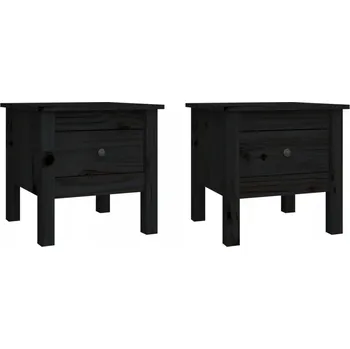 Konferenční stolek Odkládací stolek z masivního borovicového dřeva se zásuvkou, černý, 40x40x39 cm