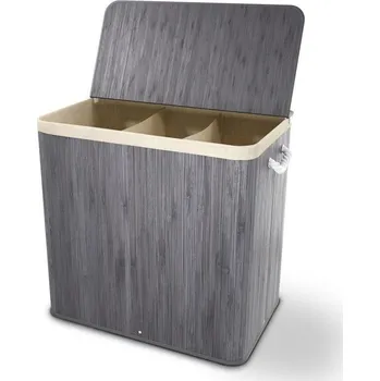 Koš na prádlo Velký bambusový koš na tříděné prádlo šedý 150 L do koupelny / ložnice / pokoje