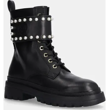 Dámské kozačky Kožené kotníkové boty Love Moschino dámské, černá barva, na plochém podpatku, JA24235G0LIA0000 99X, EUR 41