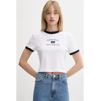 Dámské tričko Bavlněné tričko Calvin Klein Jeans dámské, bílá barva, LV047B808G 00X, vel. XS