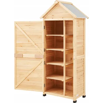 Zahradní domek Dřevěná Skříň 5 Polic 71x45.5x160CM Zahradní Domek na Nářadí Se Šikmou Střechou