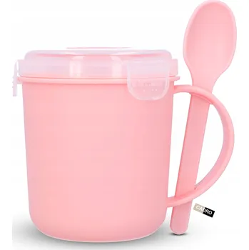 Nádoba na polévku do mikrovlnky 500 ml, nepropustný kelímek s lžičkou 10x15 cm, růžová