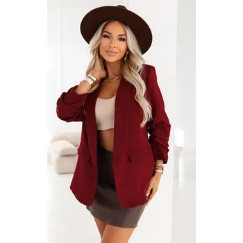 Numoco basic Dámské klasické sako s nařasenými rukávy Barva: Bordó, Velikost: L/XL