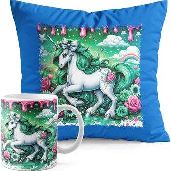 SADA HRNEK + POLŠTÁŘ MODRÝ - JEDNOROŽEC UNICORN KŮŇ