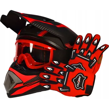 Helma na motorku Helma Brýle Rukavice na Koloběžku Cross Enduro Quad BMX MTB Červená M