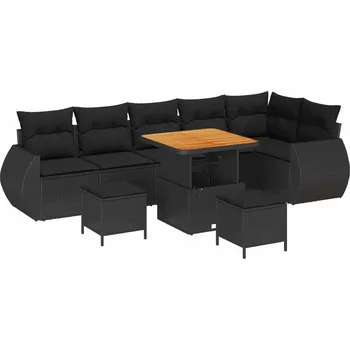 Zahradní sestava Sada zahradních pohovek 9 pcs Černá polyratan