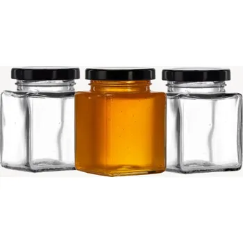 Sklenice 6 Ks čtvercových sklenic 150 Ml s černými uzávěry na med a koření