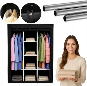 Šatní skříň SKŘÍŇ TEXTILNÍ LÁTKOVÁ SKLÁDACÍ NA OBLEČENÍ XL VELKÁ ČERNÁ