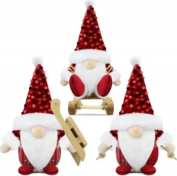 Vánoční dekorace VÁNOČNÍ SKŘÍTEK 3x ZIMNÍ GNÓM DEKORACE KÁVA