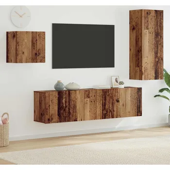 Televizní stolek vidaXL Televizní skříň Nástěnný 4 pcs Staré dřevo kompozitní dřevo [3402764]