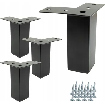 Obraz 4 x Nábytková noha Přímá čtvercová černá kovová 10 cm Nohy ke stolku