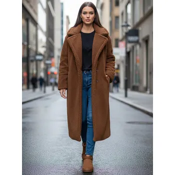 Dámský kabát Dámský zimní dlouhý kabát Dstreet NY0760z Barva: Hnědá, Velikost: XL