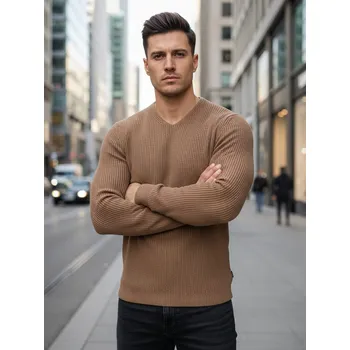 Pánský svetr Pánský svetr Dstreet WX2306z Barva: Hnědá, Velikost: M