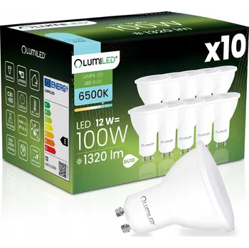 Žárovka 10x LED ŽÁROVKA GU10 REFLEKTOR 12W (odpovídá 100W) 1320LM 6500K STUDENÁ BÍLÁ 120° LUMILED