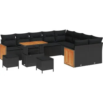 Zahradní sestava vidaXL Sada zahradních pohovek s polštářem 13 pcs Černá polyratan [3365294]