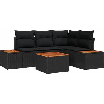 Zahradní pohovka vidaXL Sada zahradních pohovek s polštářem 5 pcs Černá Poly ratan [3348079]