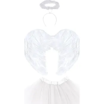 Karnevalový kostým Andělská sada: křídla, svatozář, tutu sukýnka – bílý kostým na vánoční besídku
