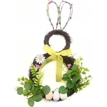 Velikonoční dekorace VELIKONOČNÍ VĚNEC ZAJÍC 43 CM Z VĚTVÍ S KUŘÁTKEM