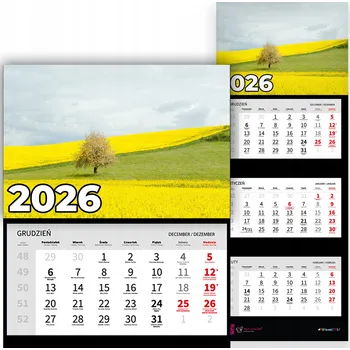 Kalendář Trojdílný kalendář 2026 Stolní nástěnný závěsný Příroda Louka Vzory