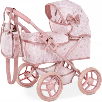 Kočárek pro panenku KOČÁREK PRO PANENKY KINDERPLAY HLUBOKÝ S KORBIČKOU, TAŠKA, STŘÍŠKA, SKLÁDACÍ, RŮŽOVÝ