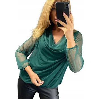 Dámská halenka B1174 SÍŤOVANÁ HALENKA SE SPLÝVAVÝM VÝSTŘIHEM ZELENÁ vel. 46 (3XL)