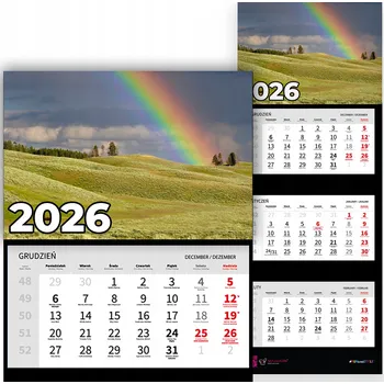 Kalendář Kalendář Trojdílný 2026 Rok Kancelářský Nástěnný Závěsný Příroda Duha Vzory