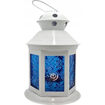 Obraz Bílá kovová lucerna s modrými skly 14 cm L1992D