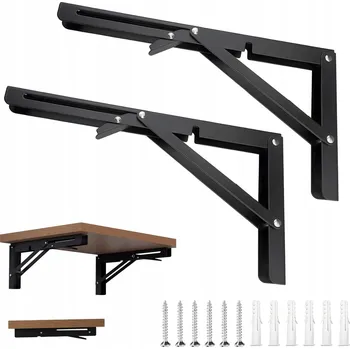 Úložný box SADA 2x SKLÁDACÍ ÚHELNÍK DRŽÁK POLICE STOLU DESKY ČERNÝ 300mm