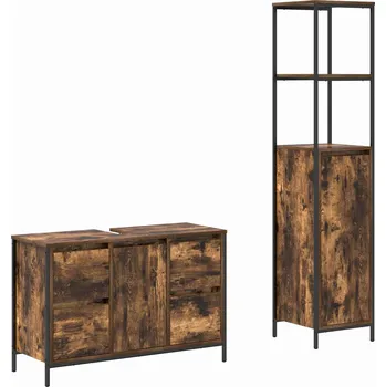 Koupelnový nábytek Sada koupelnového nábytku se zásuvkou 2 pcs Uzený dub a černá