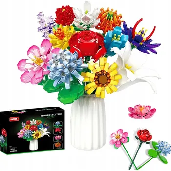 ostatní stavebnice STAVEBNICE KYTICE KVĚTINY 1064 DÍLŮ STAVBA VÁZA KVĚTINÁČ RŮŽE LILIE