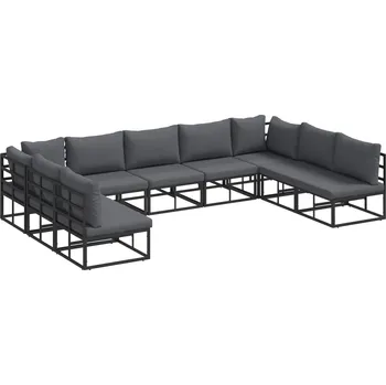 Zahradní sestava Sada zahradních pohovek s polštářem 9 pcs Černá Hliník