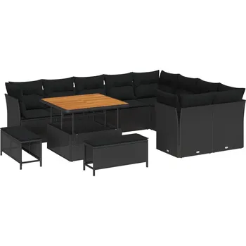 Zahradní sestava Sada zahradních pohovek 12 pcs Černá polyratan