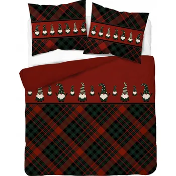 Povlečení Povlečení 220x200 skřítci červeno-zelená kostka bavlněné zimní