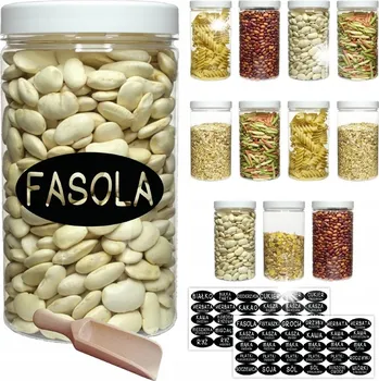 Dóza na potraviny PLASTOVÁ NÁDOBA na potraviny 1,25L 12 Ks + samolepky 60 ks + naběračka 14 cm