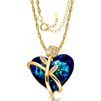 Náhrdelník Zlatý Řetízek 925 Dámský náhrdelník Safírové srdce stříbro 925 ZLACENÉ